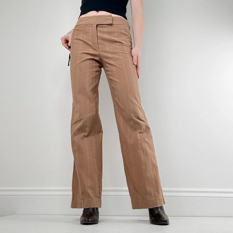 brown pinstripe wide leg flared