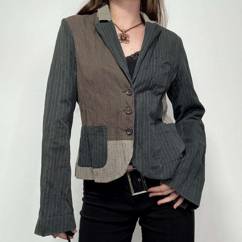 pinstripe crinkle patchwork fitted jacket