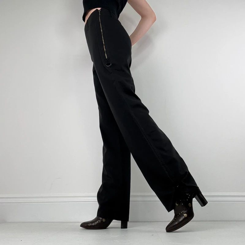 Cop Copine zip leg wide leg black trousers