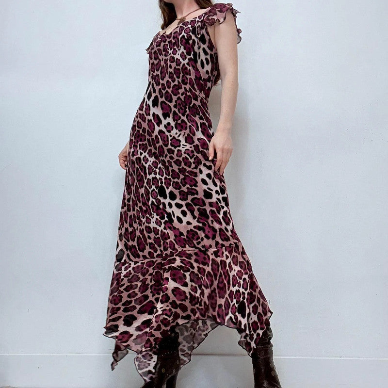 bias cut flutter leopard print dress
