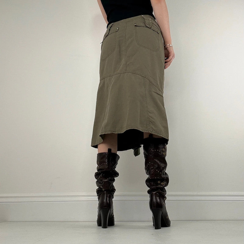 asymmetric khaki green cotton canvas skirt