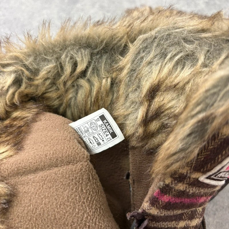 Brown tartan faux fur Animal ski style boots