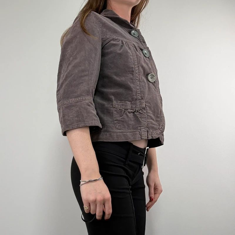 cropped button flared mini jacket