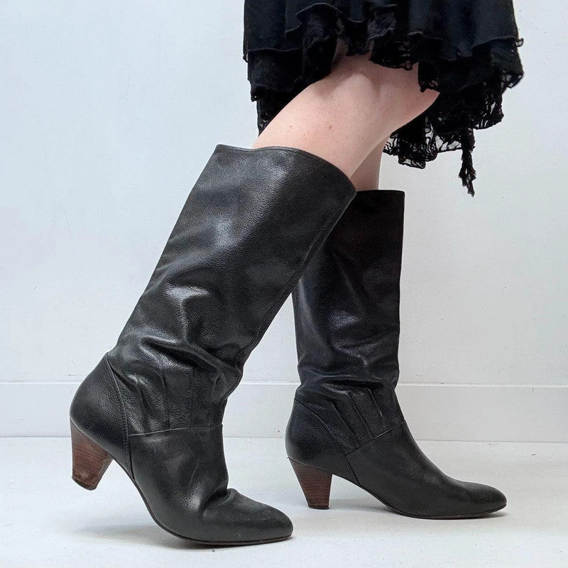 black heel pointed boots