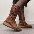 tan leather heeled toggle boots