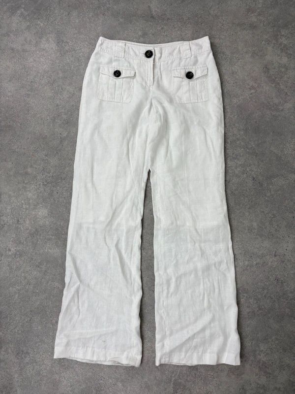 Cargo linen summer flare white trousers