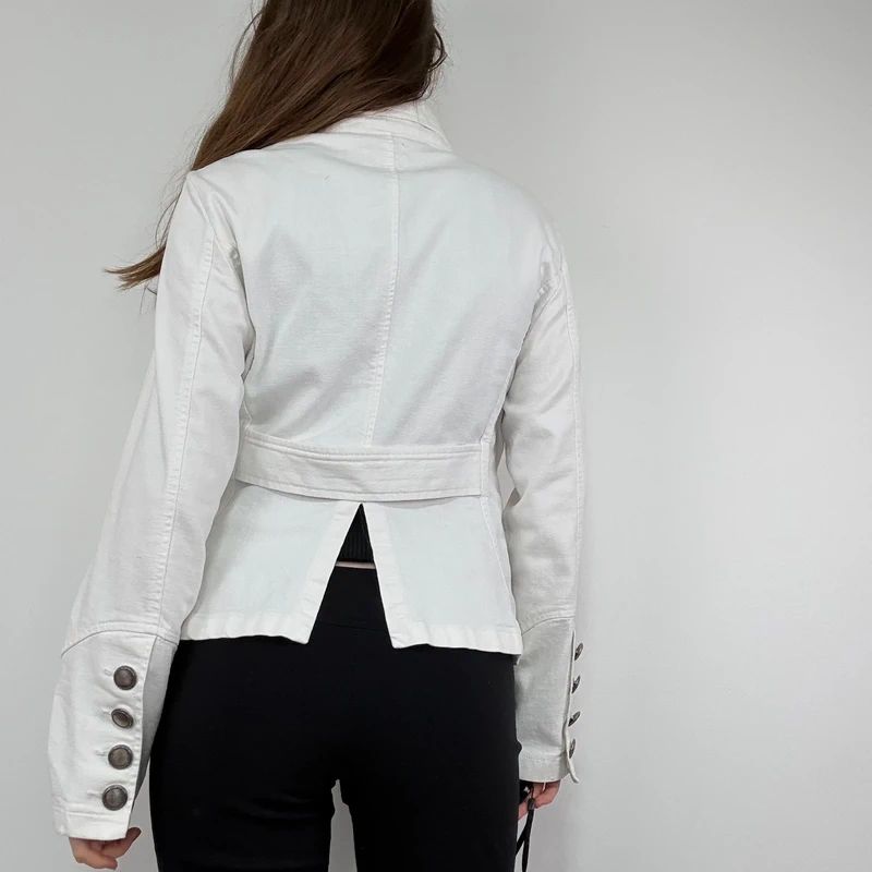 white buckle belted military jacket