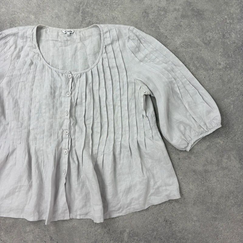 french grey pleated linen shirt
