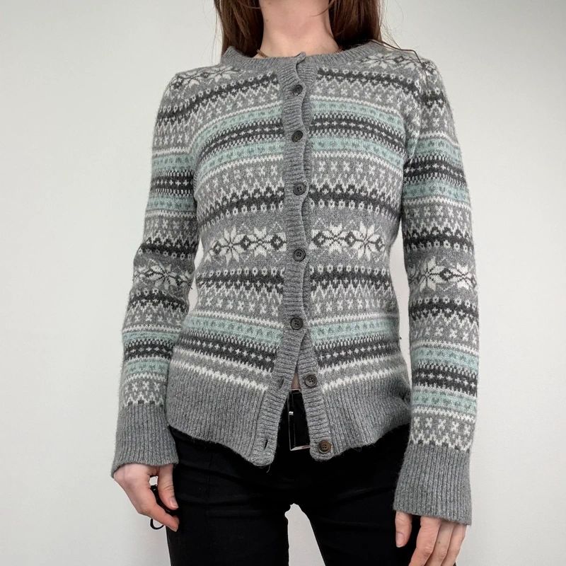 grey wool knitted fairisle cardigan