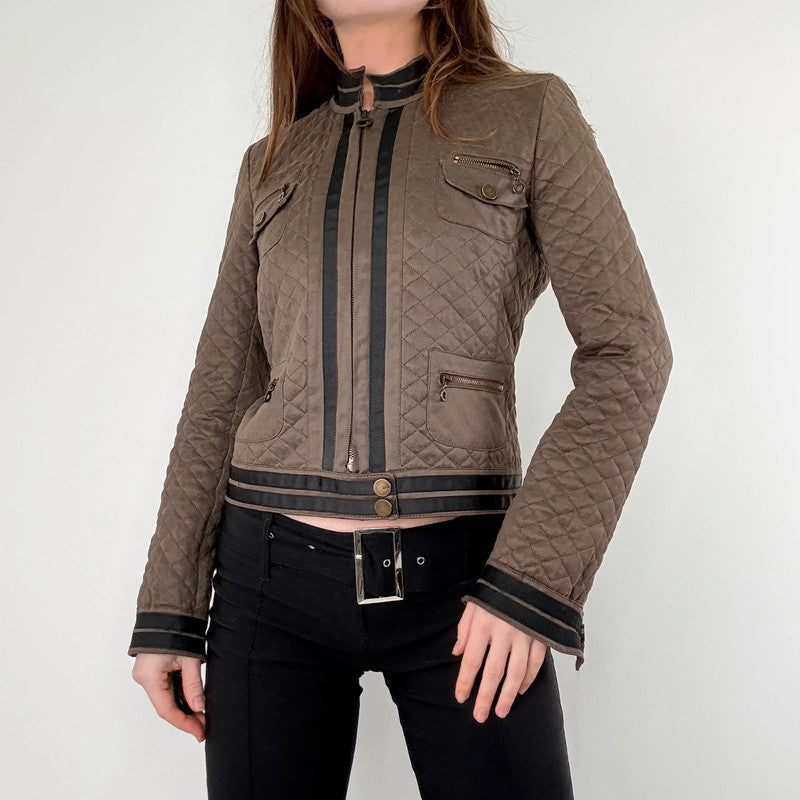 quilted khaki cropped boxy jacket