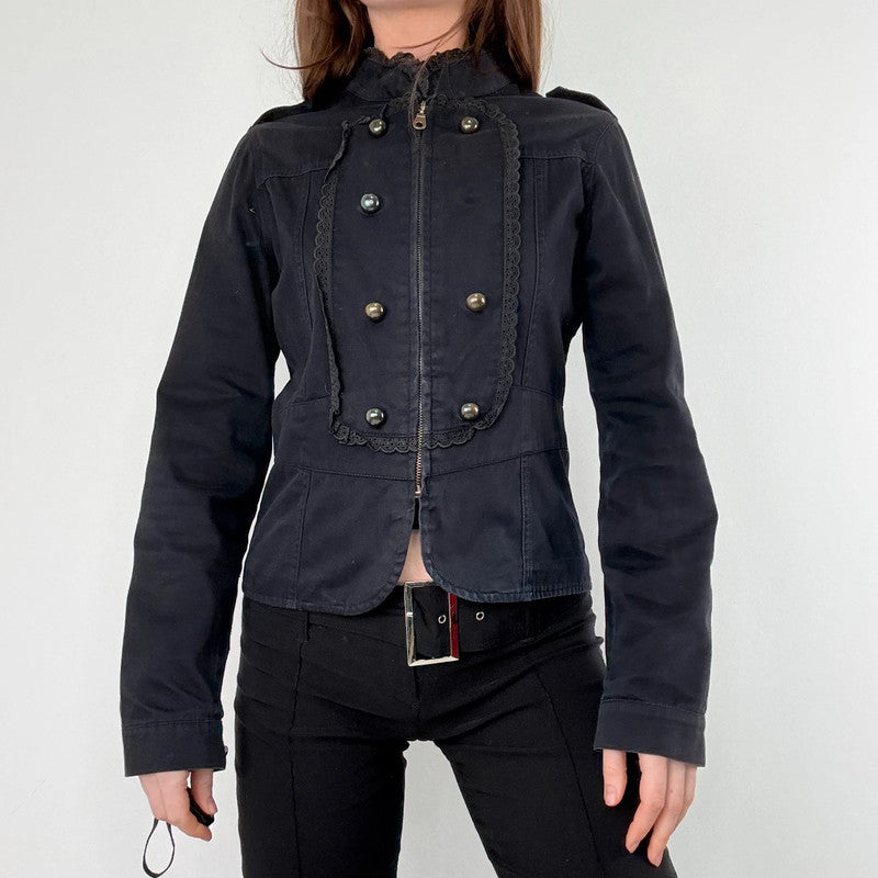 black napoleonic lace embellished cropped military jacket