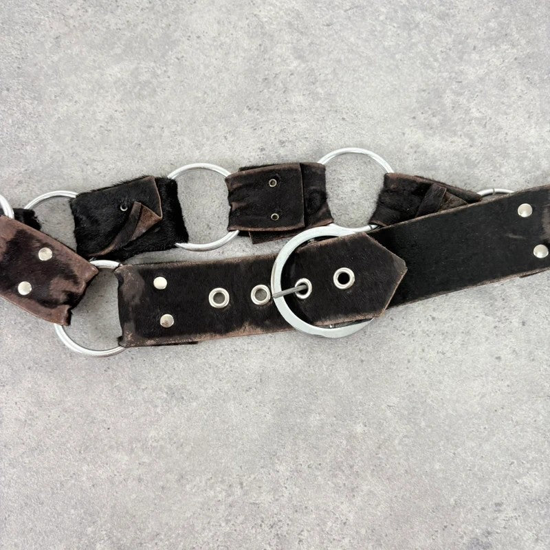 Pony hair cow hide leather chain link belt