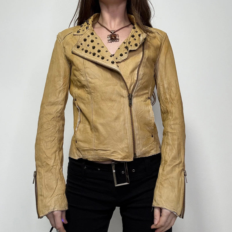 studded cropped leather asymmetric jacket