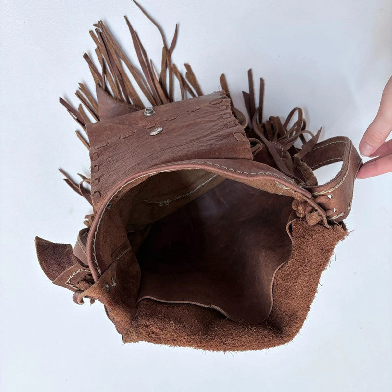 tan leather tassel boho bag