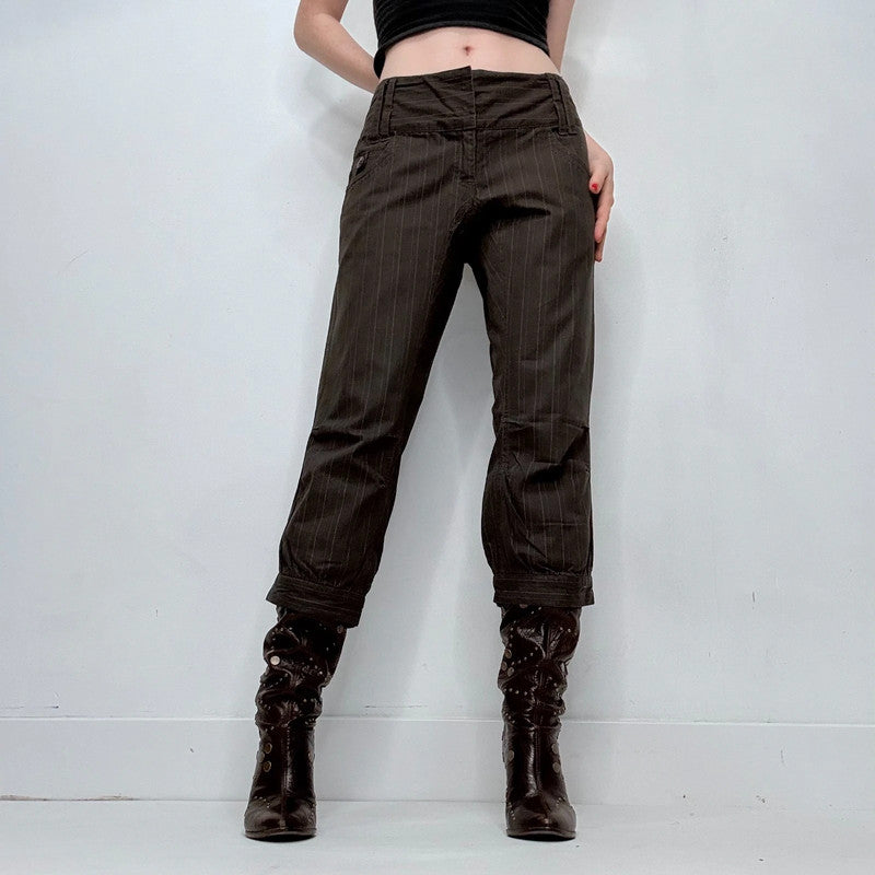 brown pinstripe cuffed straight leg trousers