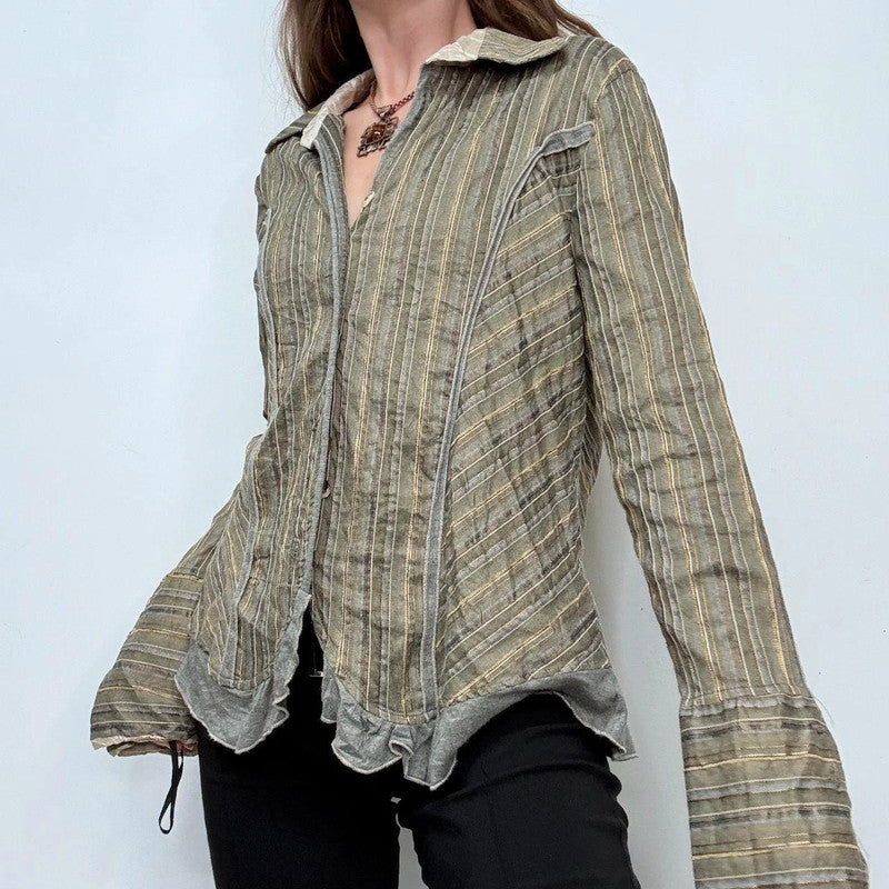 khaki pinstriped flared fairy shirt