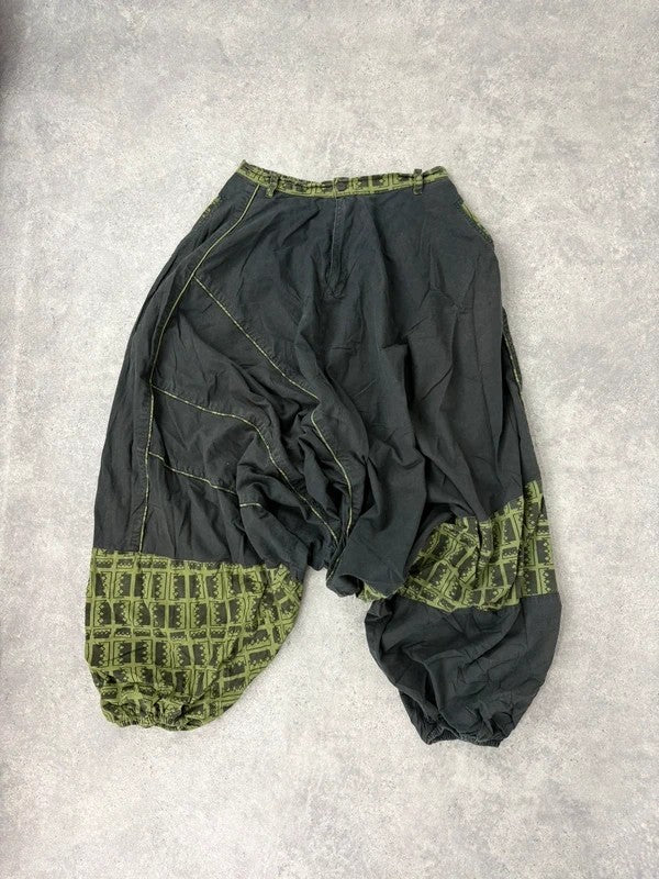 black cotton batwing puff harem trousers