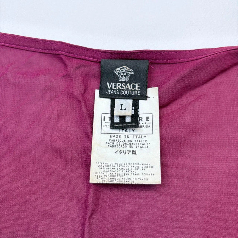 pink ruffle lace Versace blouse