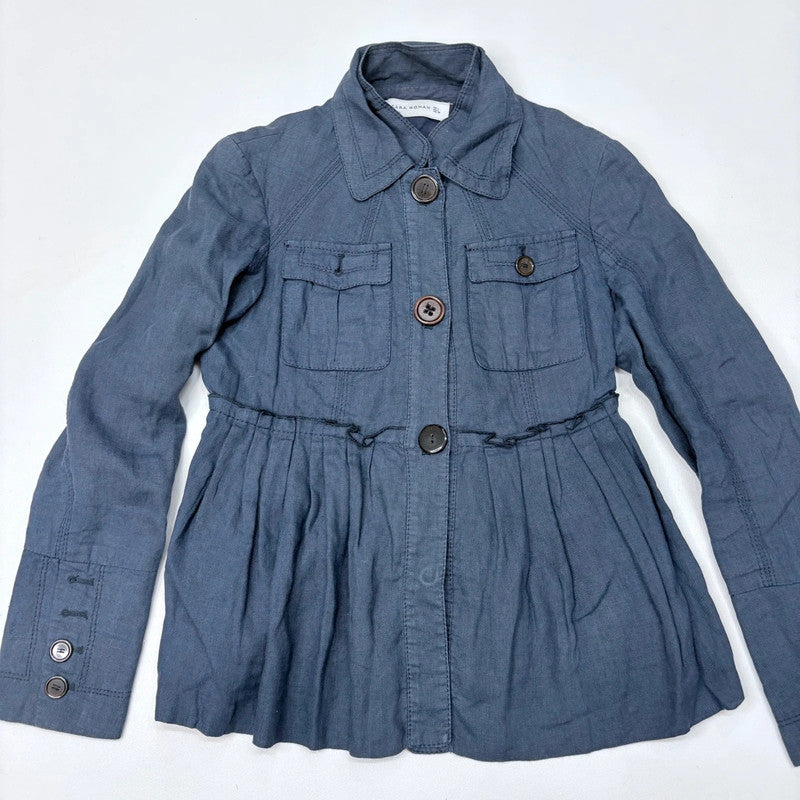 Navy flared pleated Pea coat jacket