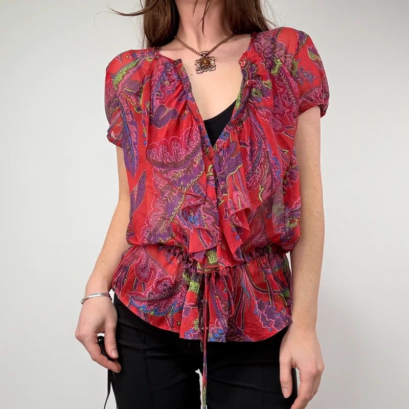 Sheer Floral Silk Paisley Shirt