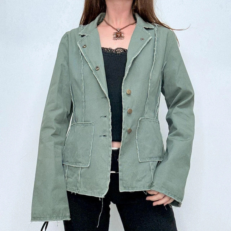green high flared military jacket