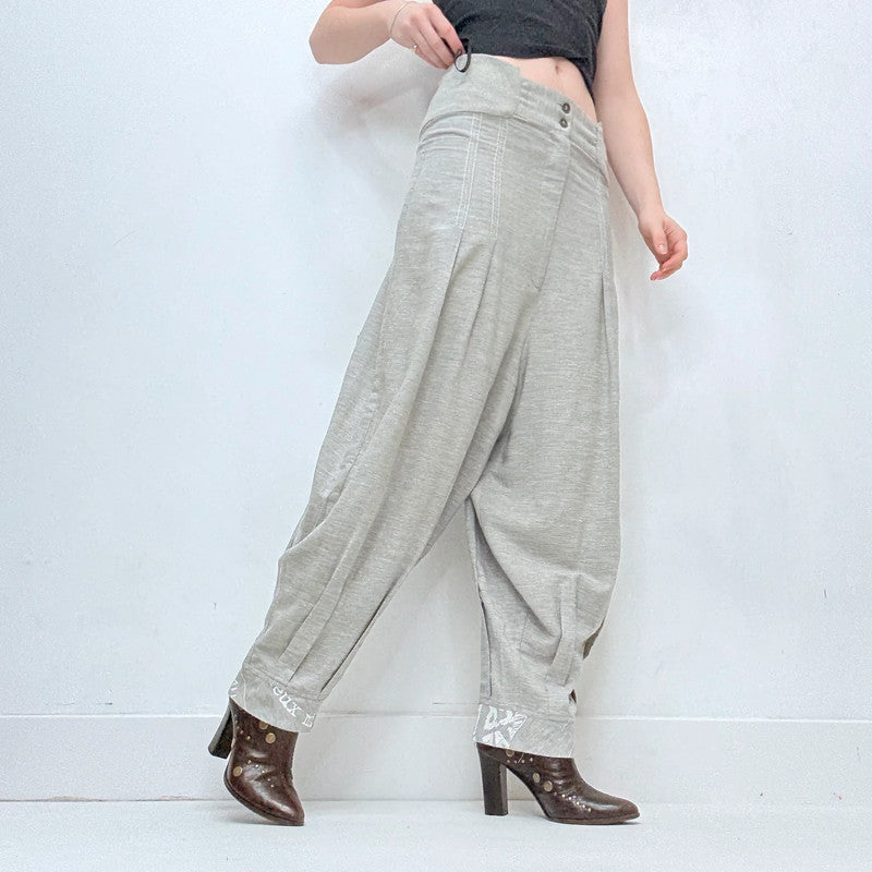Grey pleated barrel suit pants