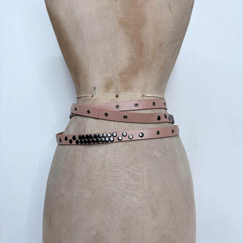 tan leather studded wrap metal belt