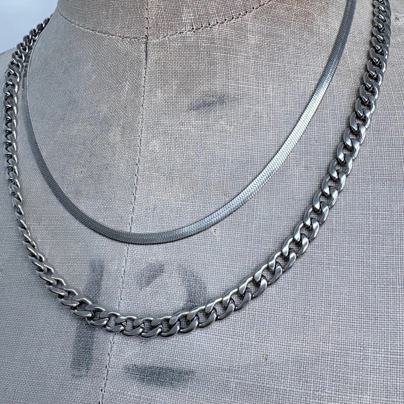 layered silver chain necklace