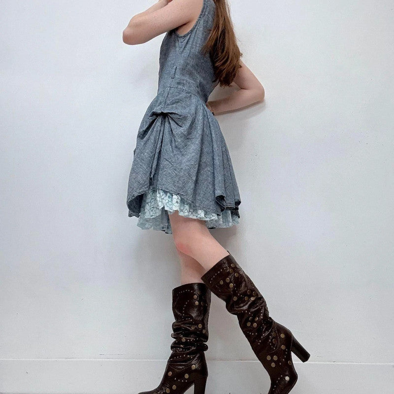 blue puff flared mini dress