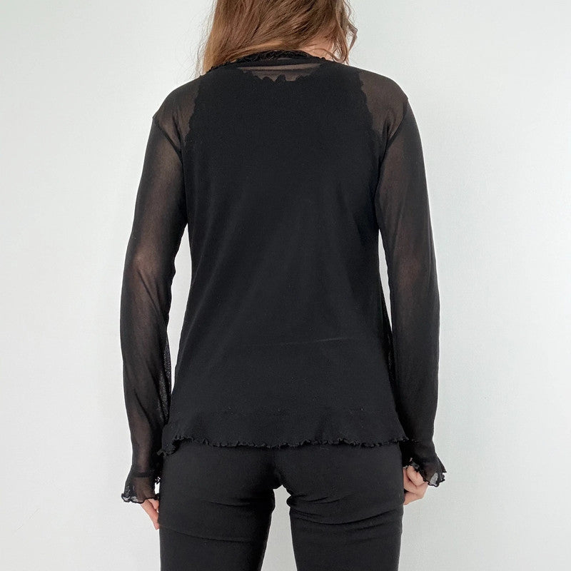 sheer black flutter ruffle top