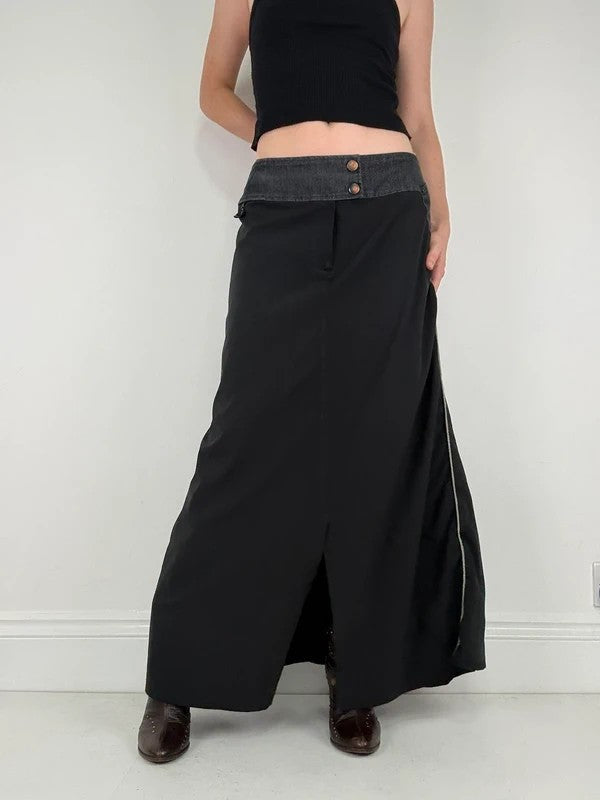 Black Cop Copine Paris maxi skirt with denim waistband