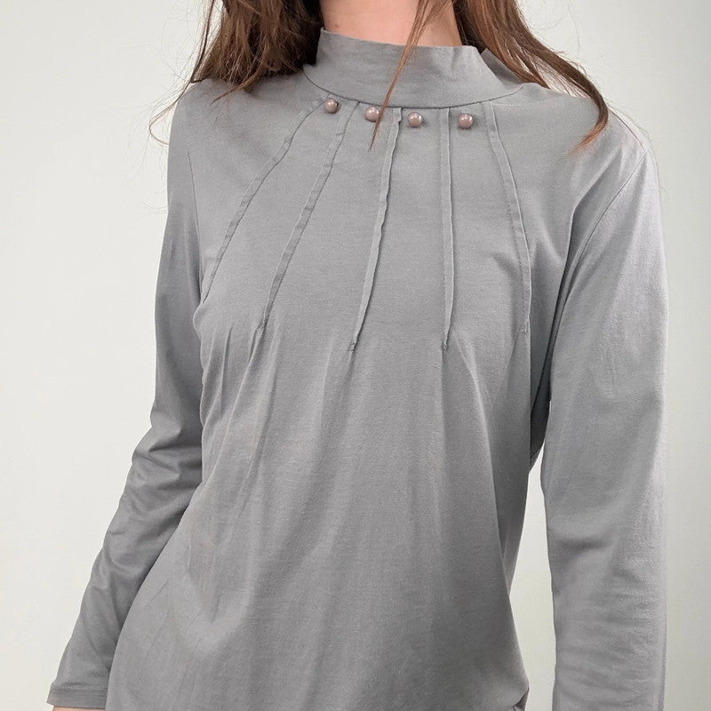 grey pleated long sleeve top