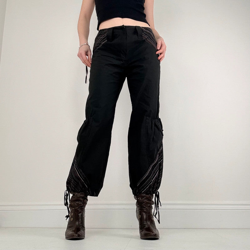 Low rise black puff pinstripe trousers