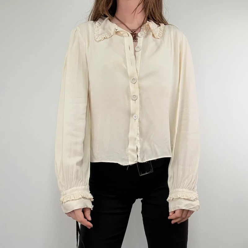 antique cream pleated ruffle Edwardian lace shirt