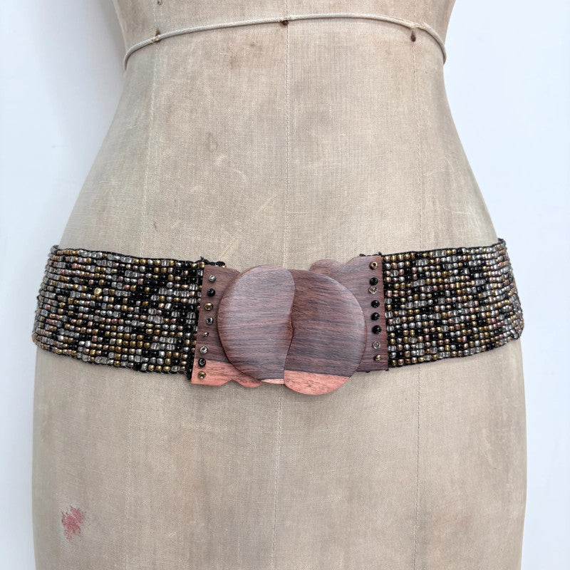 wide beaded wooden buckle belt