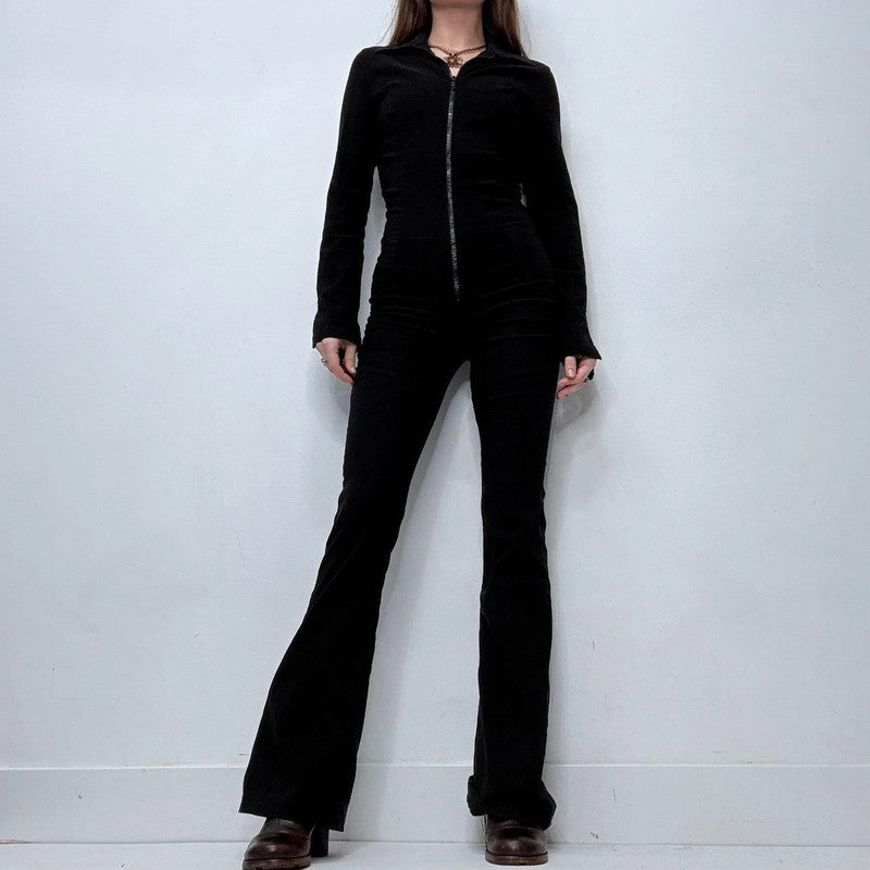 black flared fitted black jumpsuit