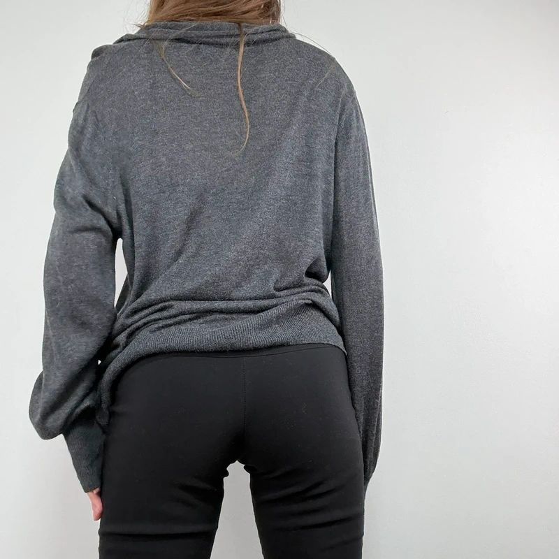 grey slouchy knit off-the-shoulder jumper, wool and silk blend