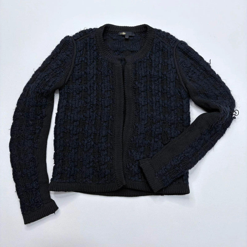 navy chunky knit cropped maje cardigan