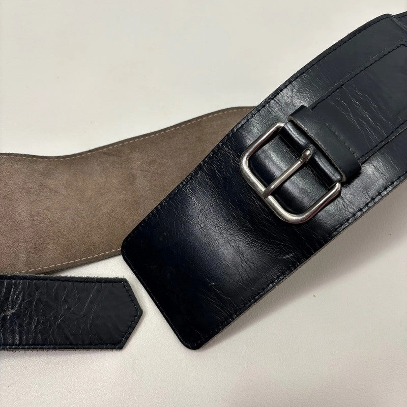 thick black leather buckle belt