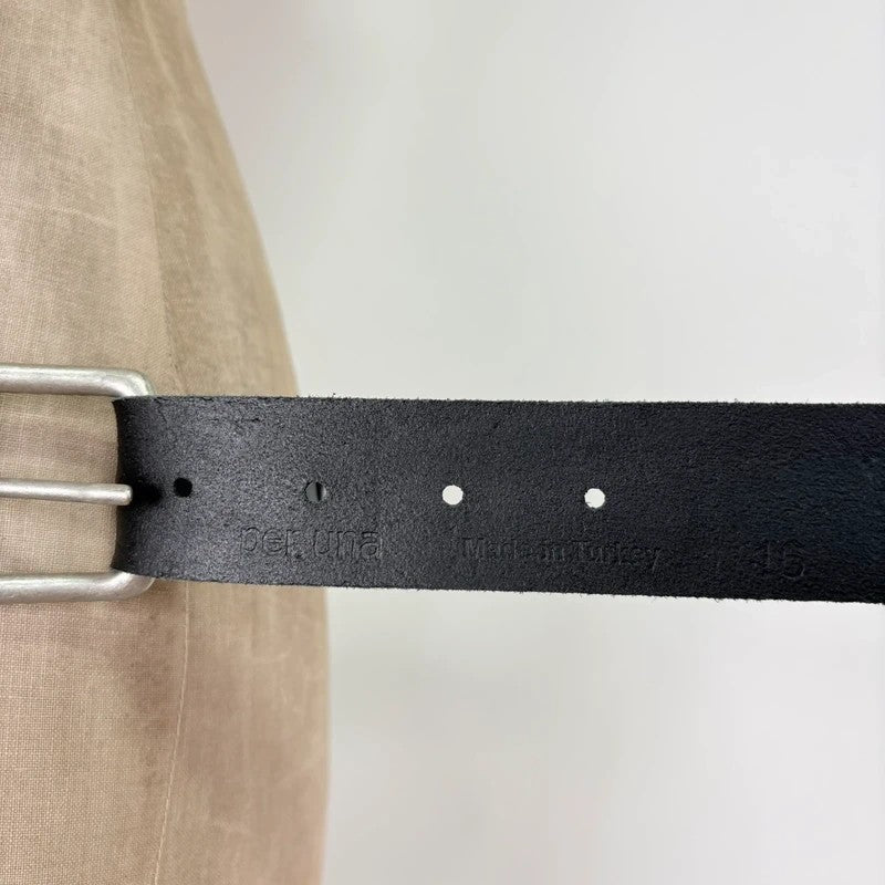 Black leather silver link belt