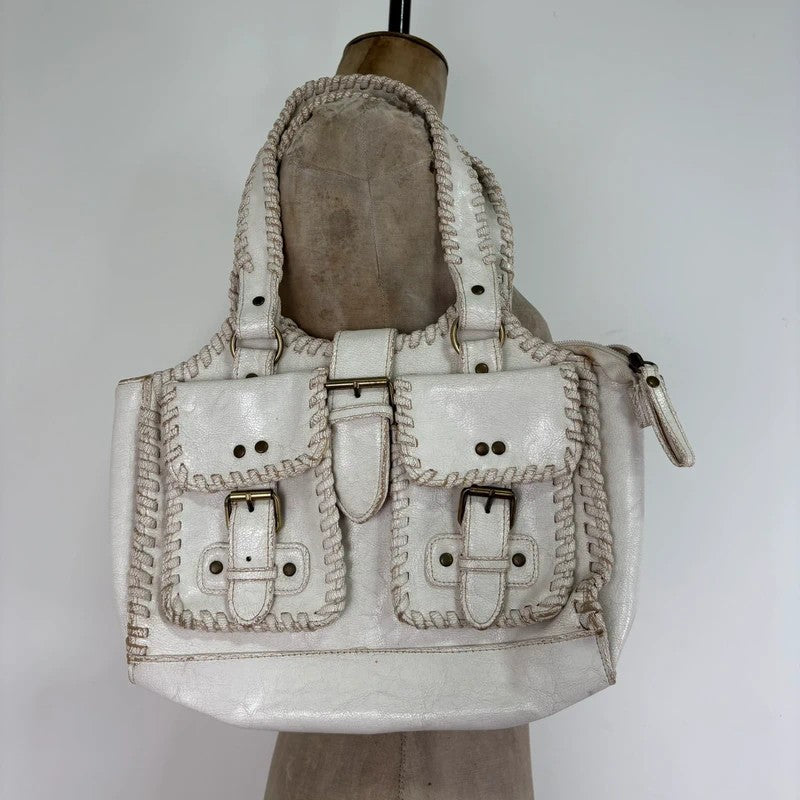 White crochet laced cargo Y2K bag