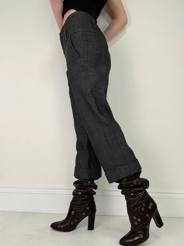 tartan checked grey cropped capri pants