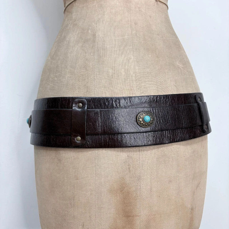 brown leather boho western belt