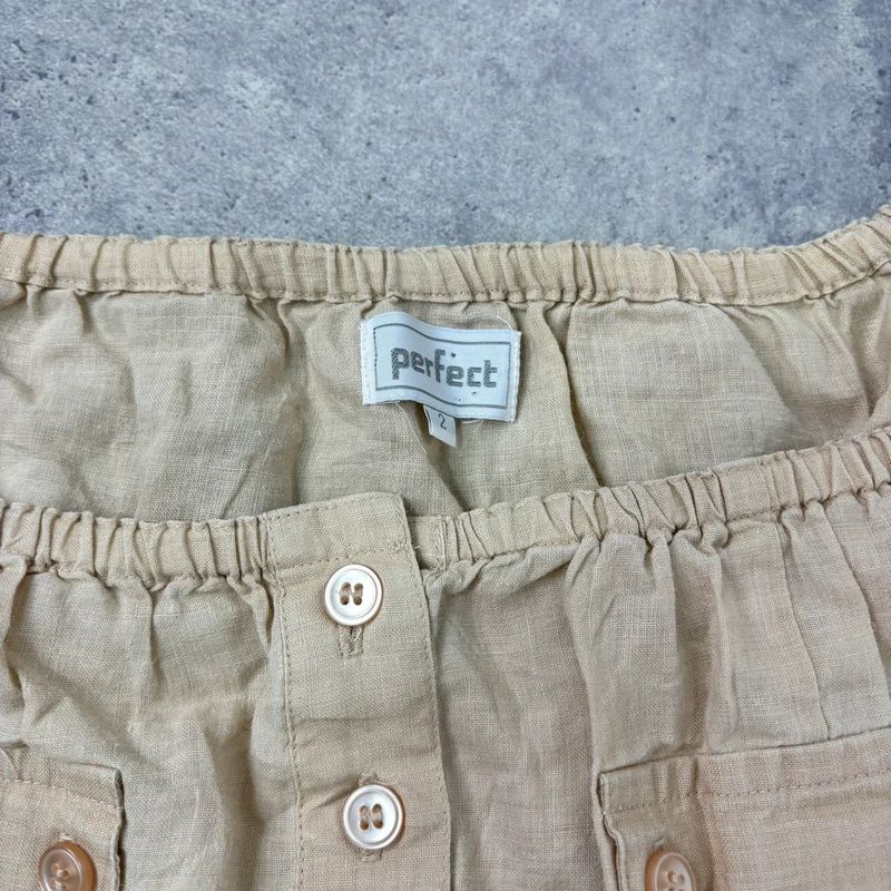 tan linen pleated button through slouchy blouse