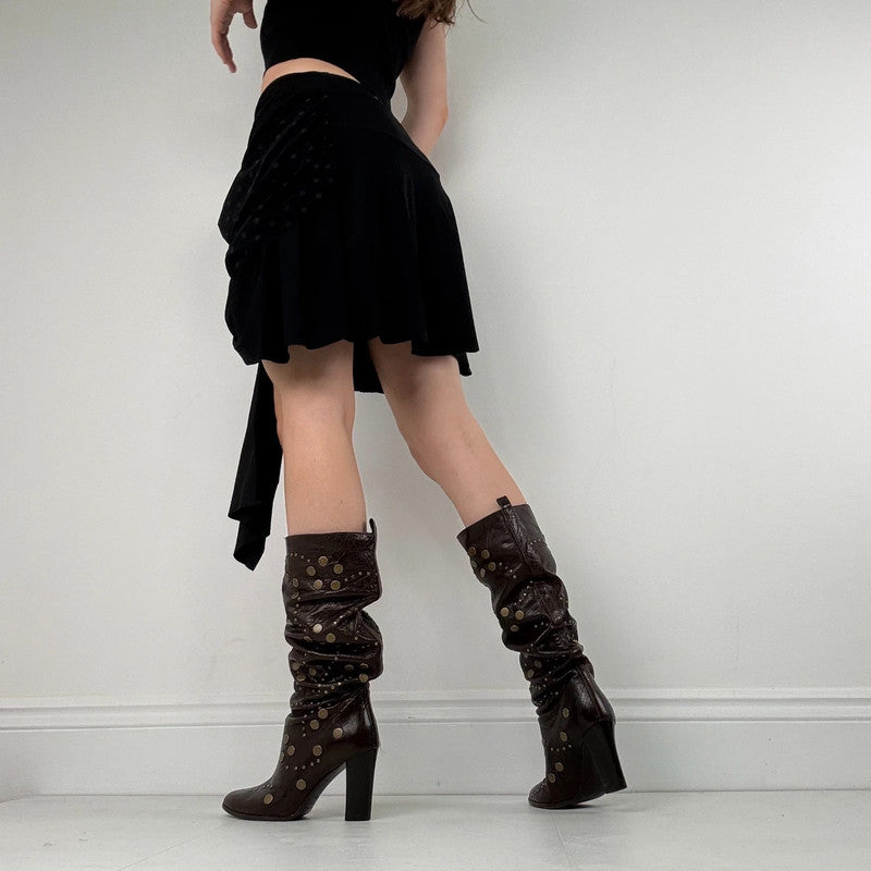 asymmetric black pinstripe polkadot skirt