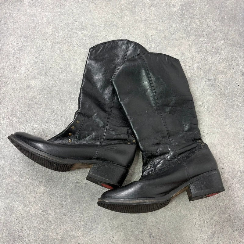 Black leather studded boots
