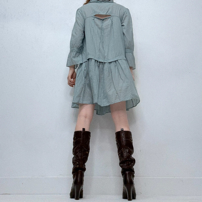 Cop Copine baby blue pleated flared shirt dress