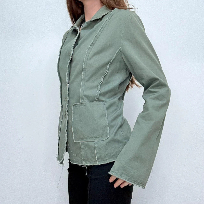 green high flared military jacket