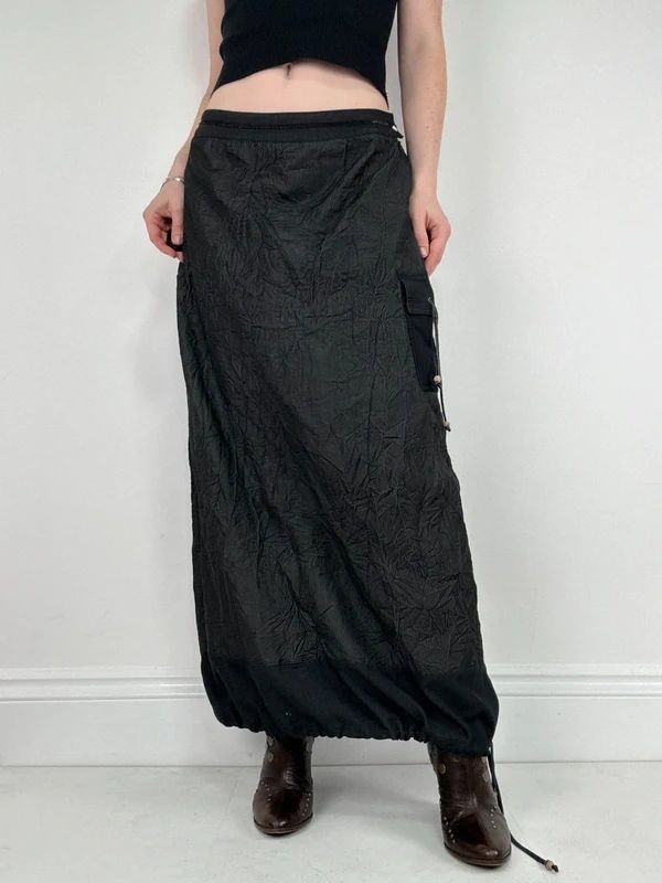 distressed black grunge maxi cargo skirt