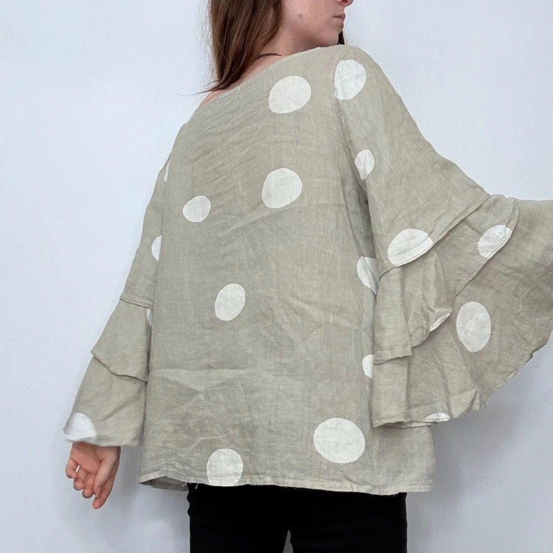 polkadot ruffle linen shirt